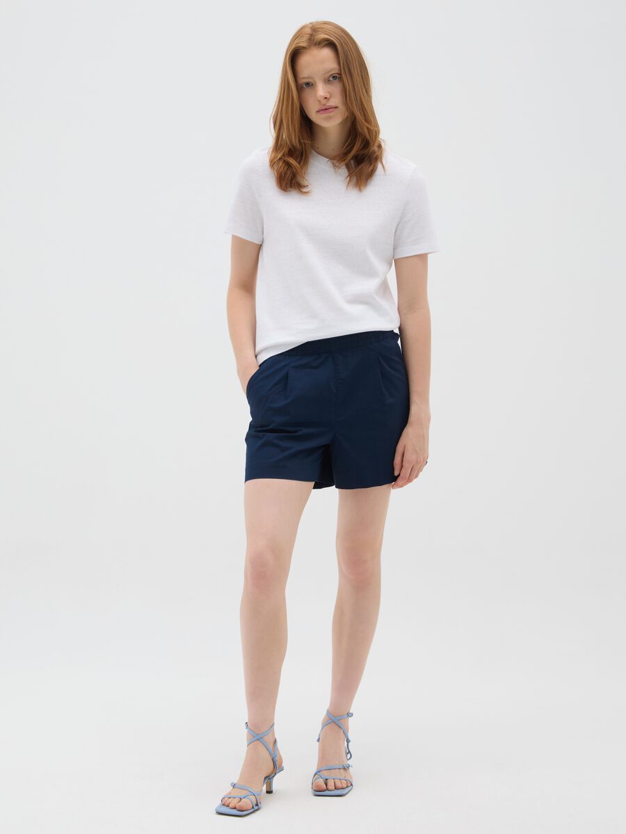 Women's Stretch Cotton Blue Regular Fit Shorts_0