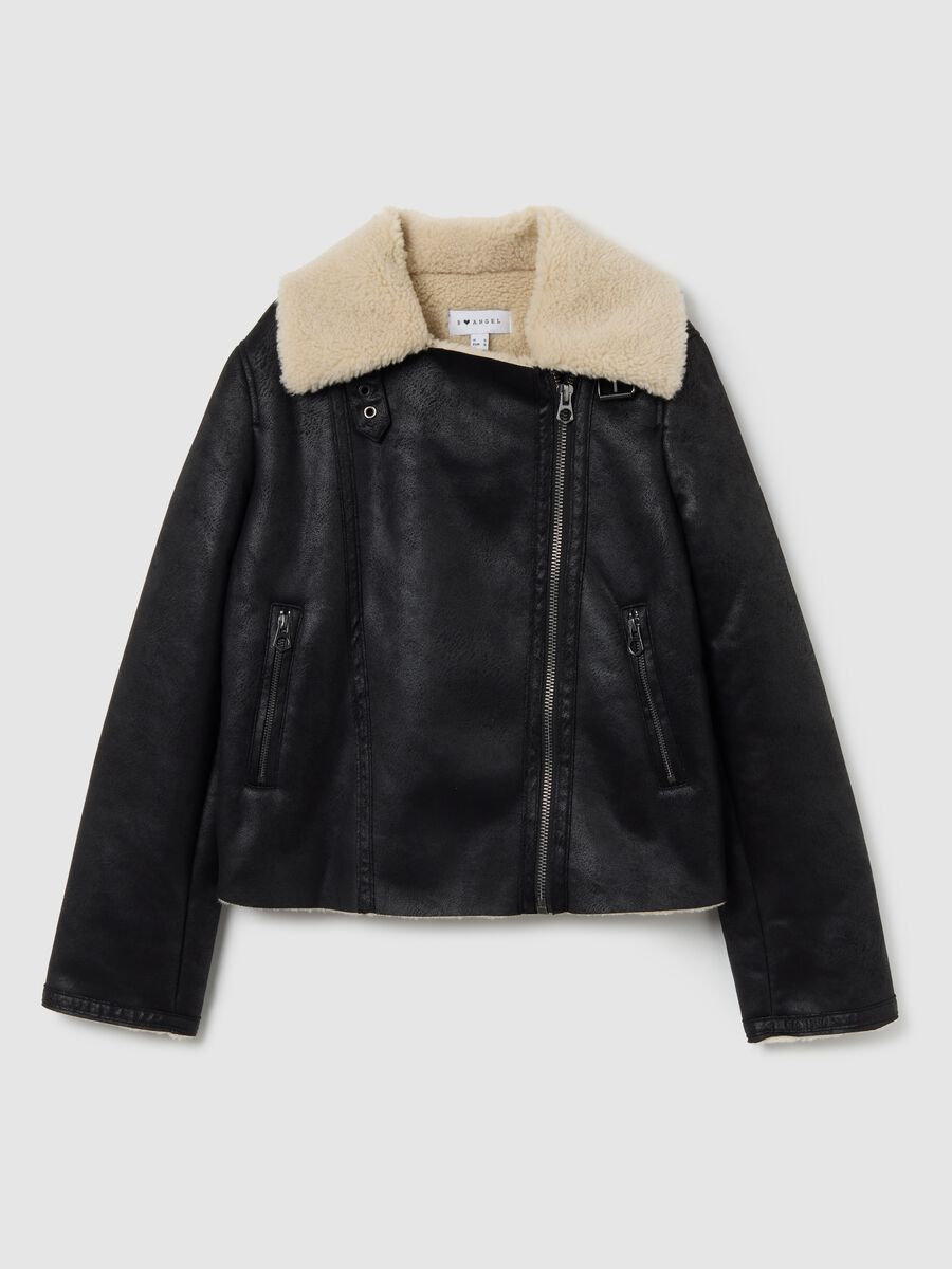 Black padded biker jacket, regular fit with zip_4