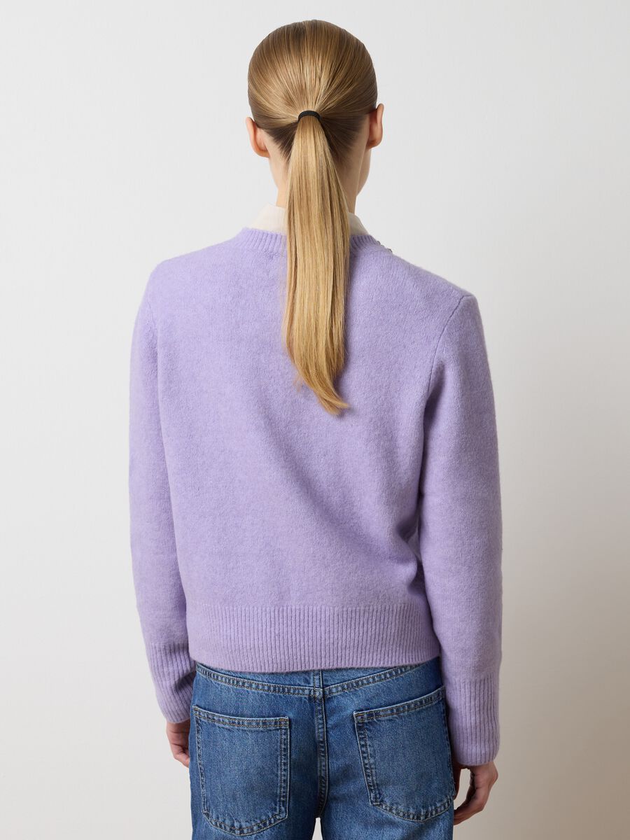 Purple regular fit jumper with decorated collar_3