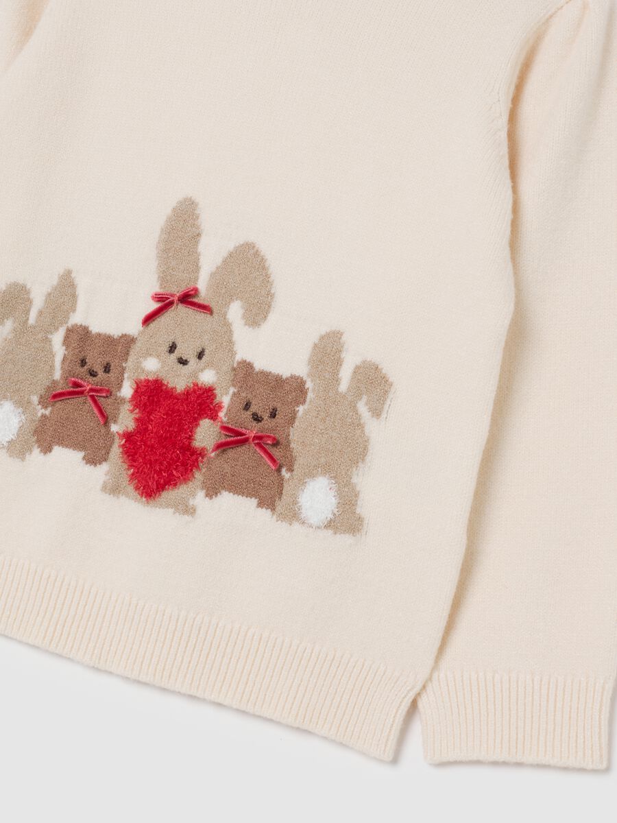 Maglione da bimba beige regular fit con ricami_2