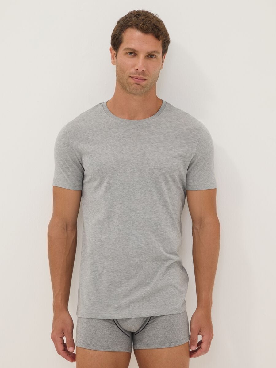 Grey crew-neck T-shirt in pure Supima cotton, regular fit_0