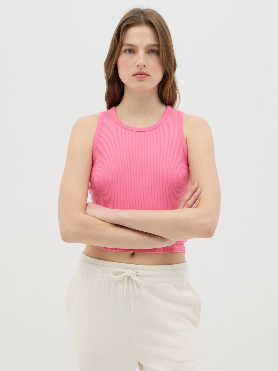 Women's pink regular fit stretch cotton top_0