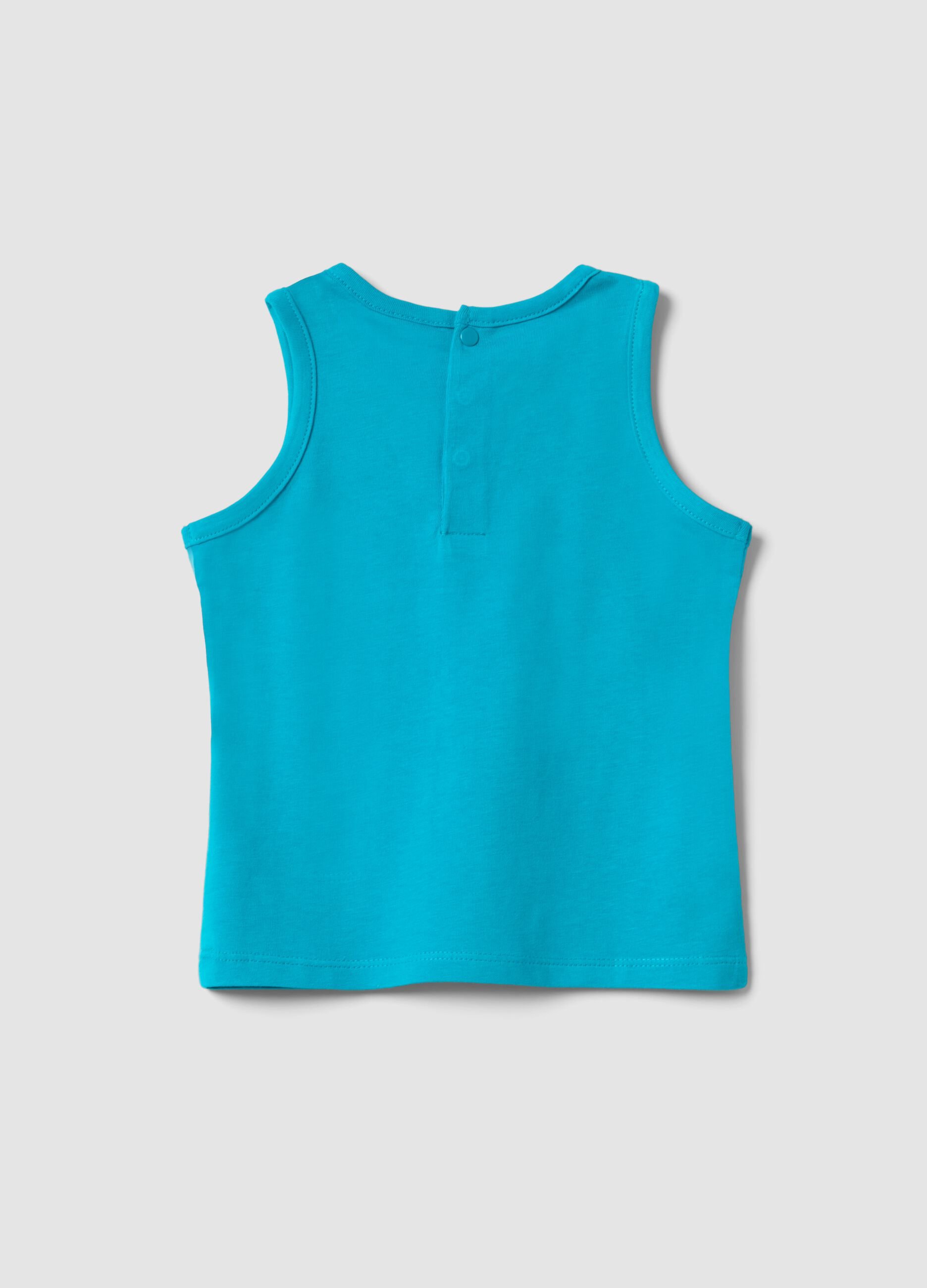 Boys&rsquo; sky-blue pure cotton vest, regular fit, with crab prints