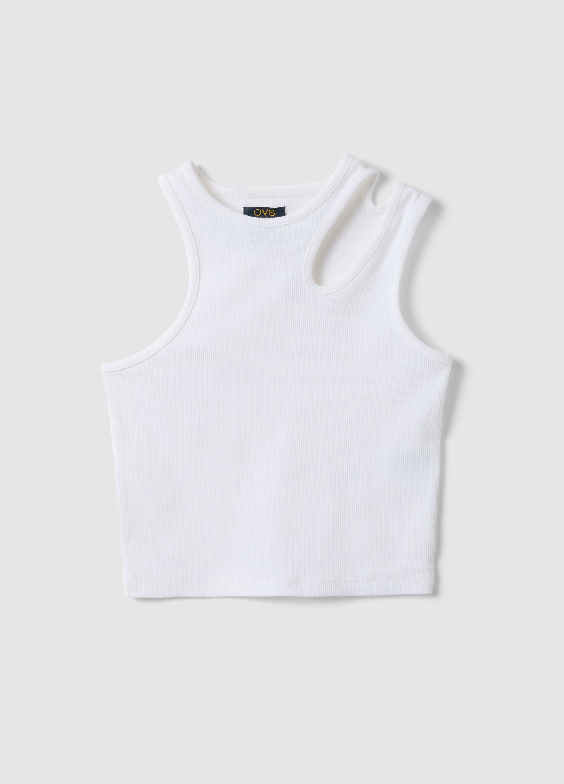 Girls' White Fitted Stretch Cotton Tank Top