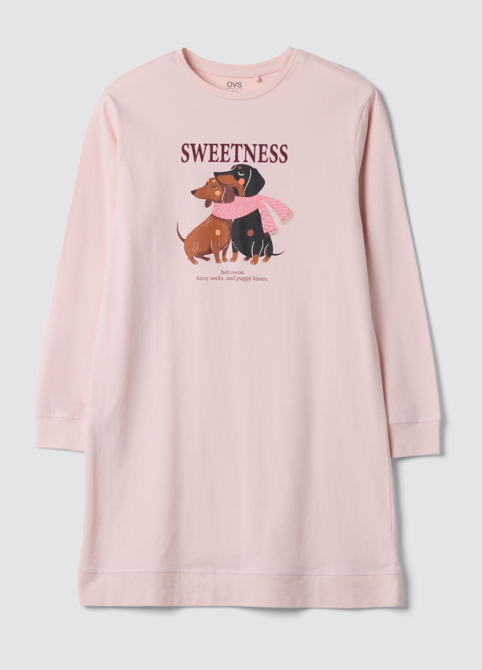 Pink organic cotton nightdress with crew neck