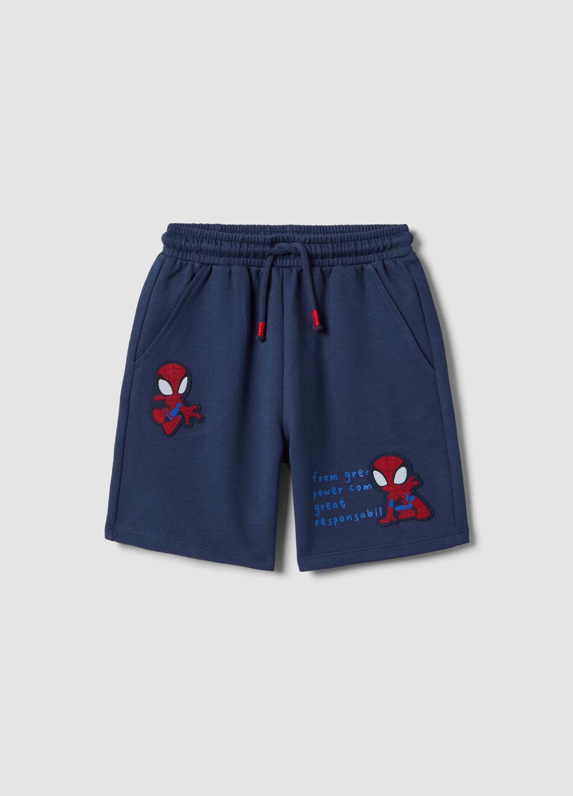 Boys' blue regular-fit 100% cotton shorts with Spider-Man