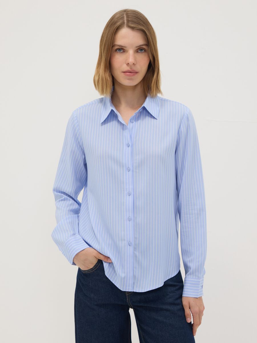 Camicia azzurra a righe in pura viscosa regular fit_2