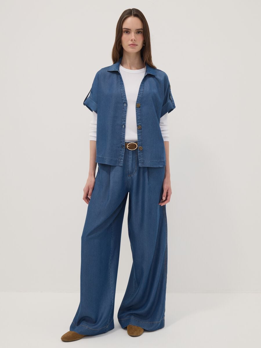 Blue pure lyocell short-sleeved shirt_2