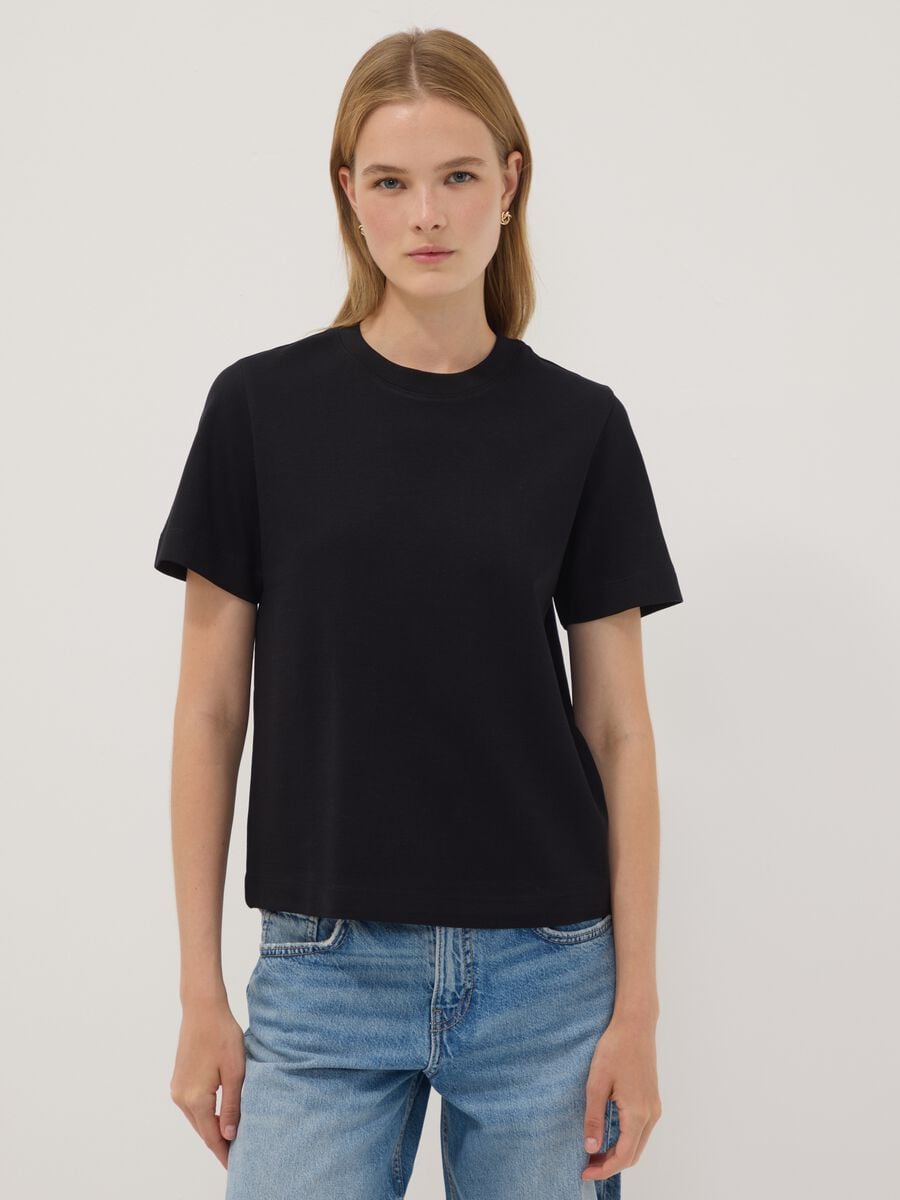 Black relaxed-fit pure cotton short-sleeve T-shirt_0