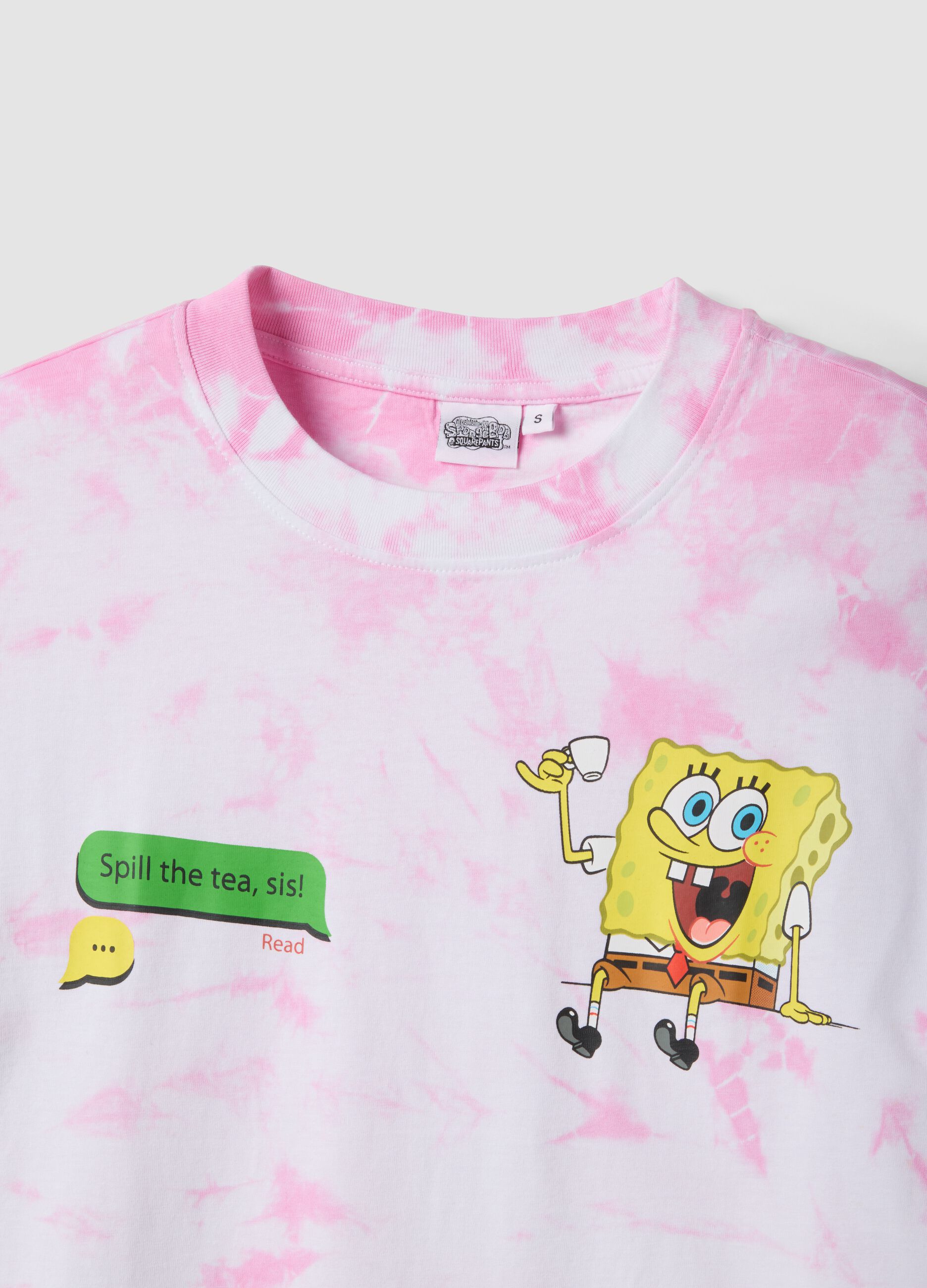Multicoloured pure cotton T-shirt with regular fit and SpongeBob print