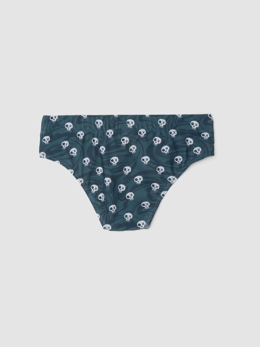 Blue stretch swim briefs with skull print_1