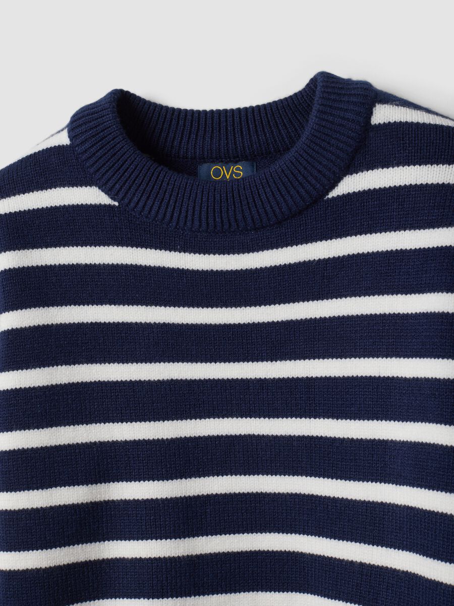 Maglia blu in misto viscosa a righe con girocollo_1