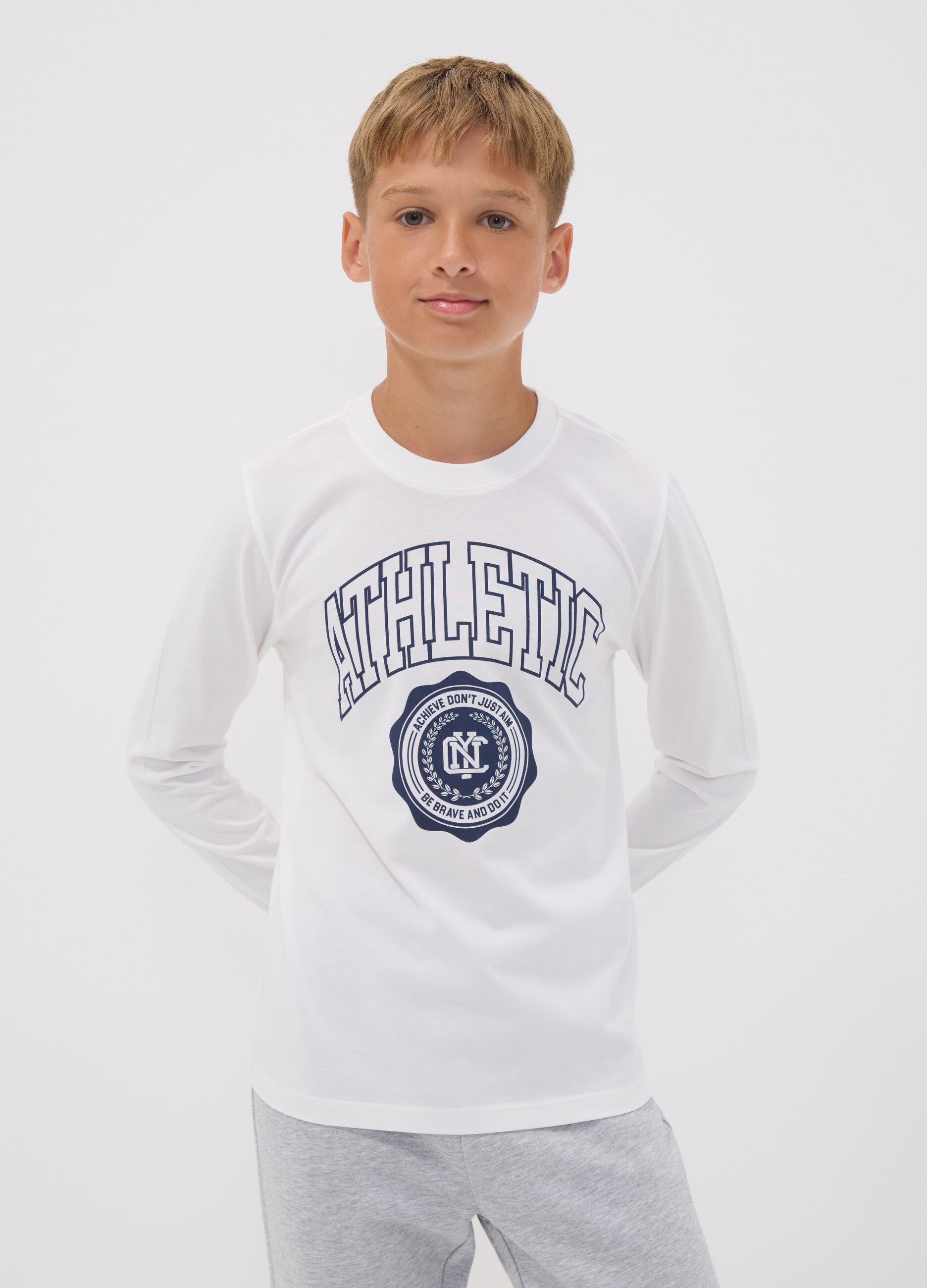 White organic cotton graphic-print T-shirt for boys