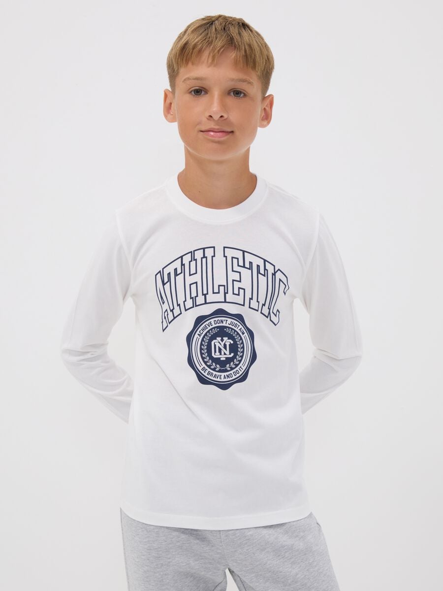 T-shirt bianca in puro cotone organico con stampa grafica per ragazzo_1