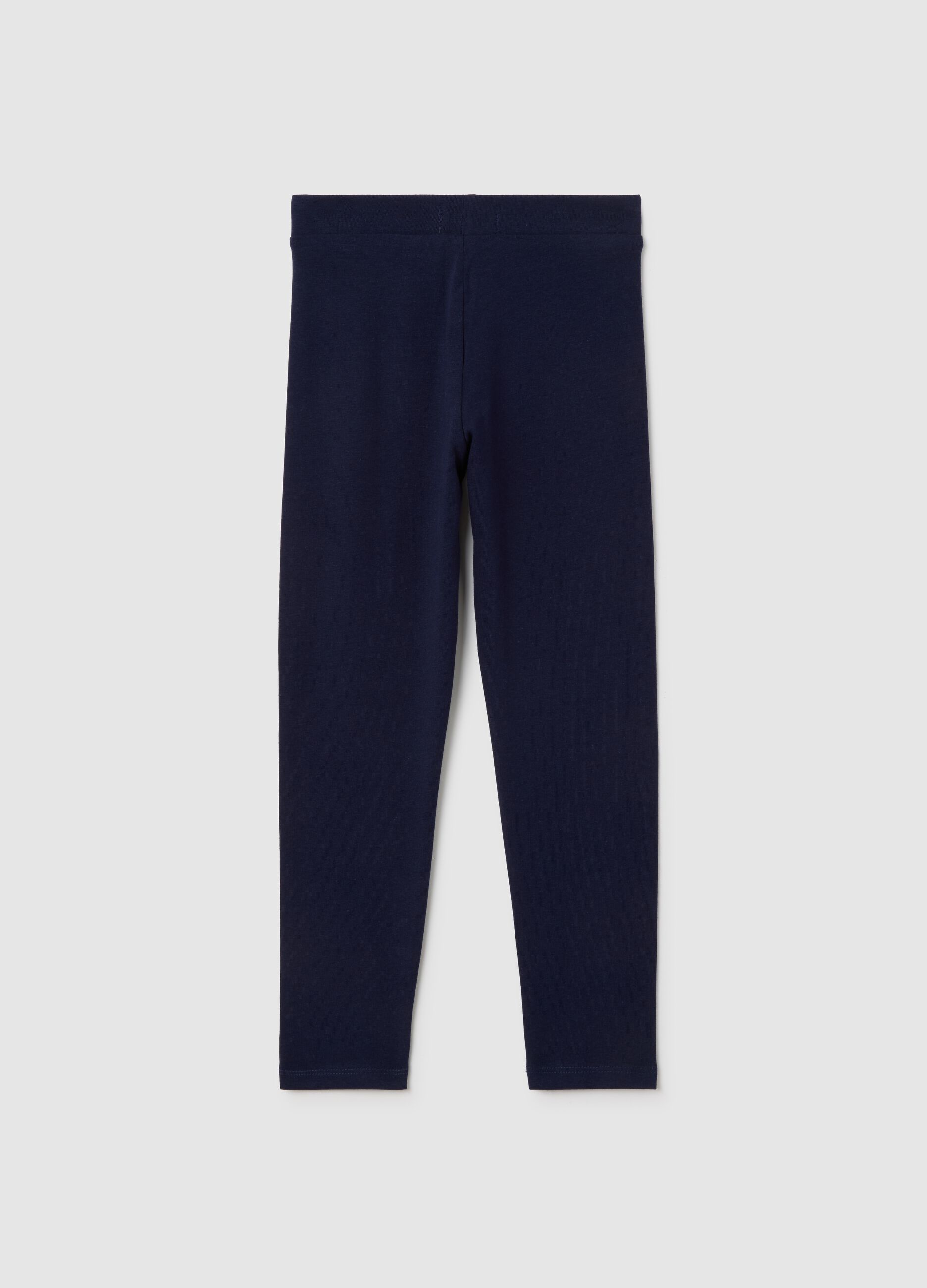 Girls' cotton stretch blue leggings with rhinestones