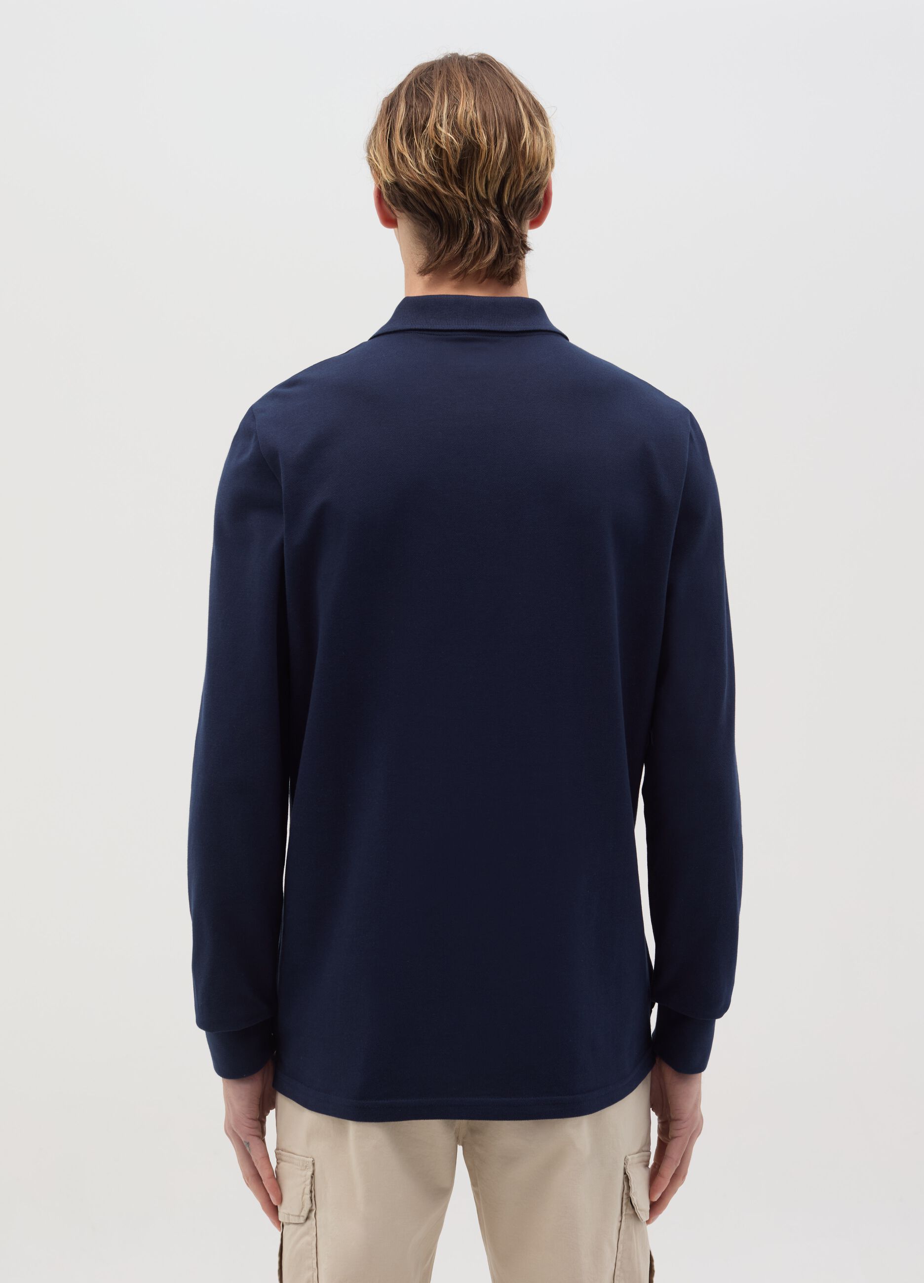Long-sleeved polo shirt in organic cotton