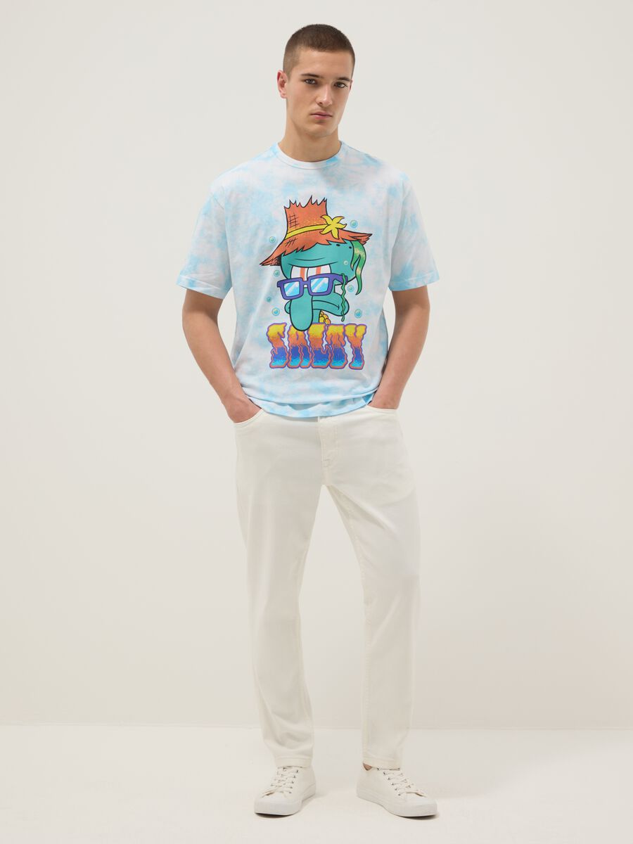 Regular fit sky blue pure cotton T-shirt with Squidward print_1