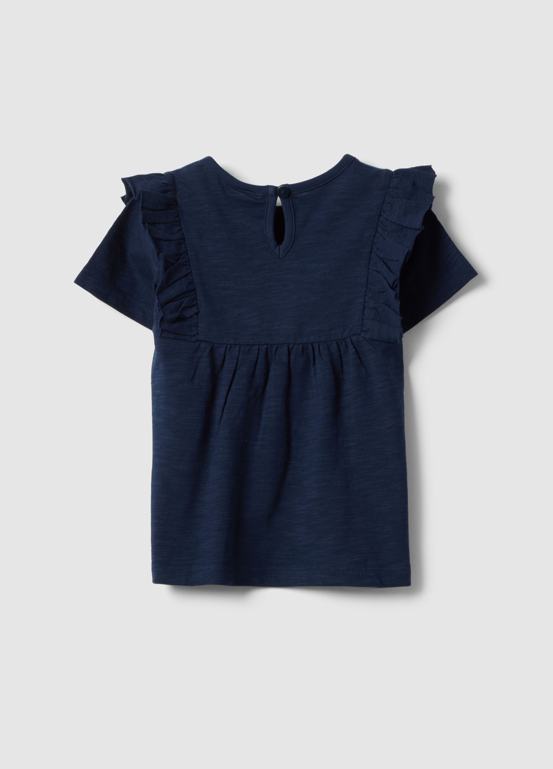 Girls&rsquo; blue pure cotton regular-fit T-shirt with frills