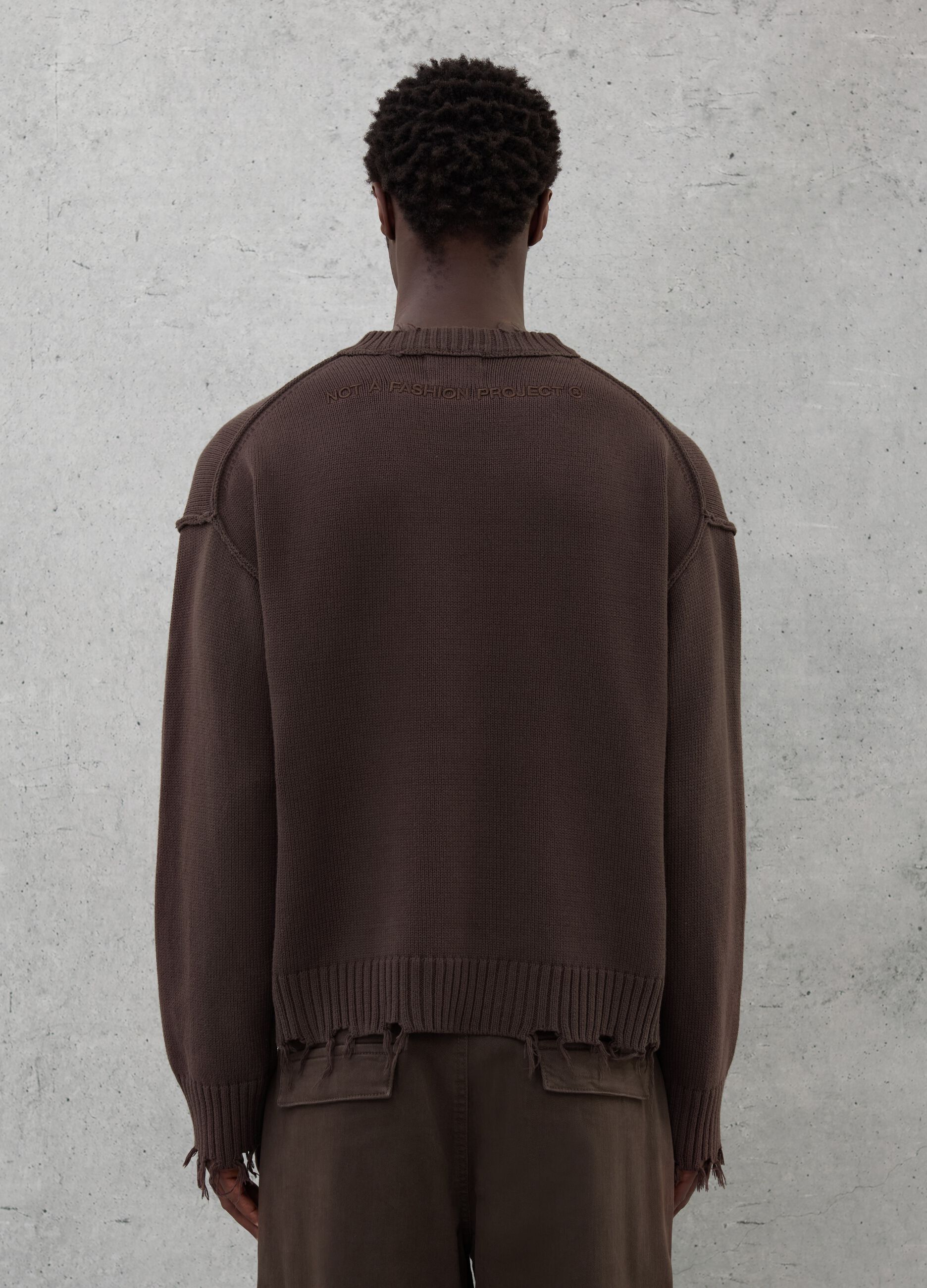 Crewneck Distressed Pullover Chocolate Brown
