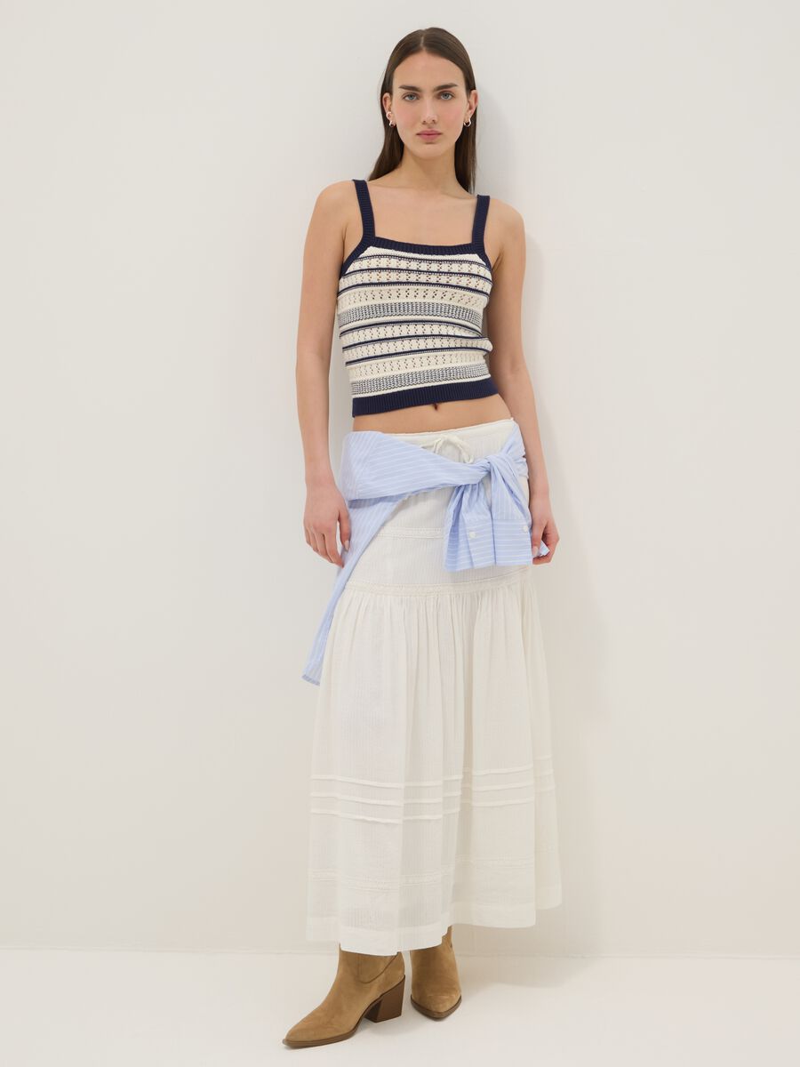 Gilet fitted in puro cotone a righe multicolor con bretelle sottili_1