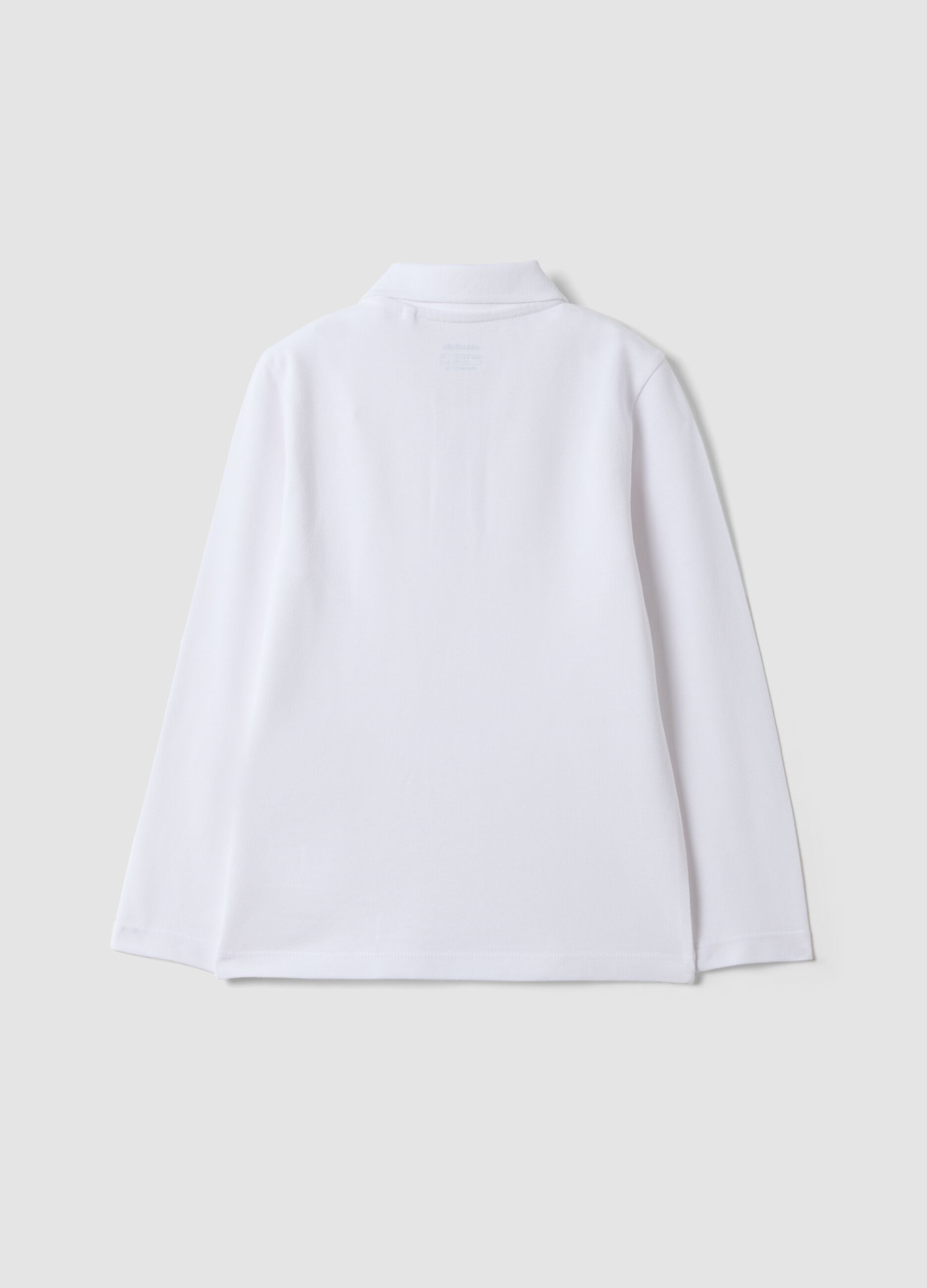 White long-sleeve polo shirt in pure organic cotton, regular fit, for boys