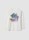 T-shirt bianca in puro cotone a girocollo con stampa skater per bambino_0