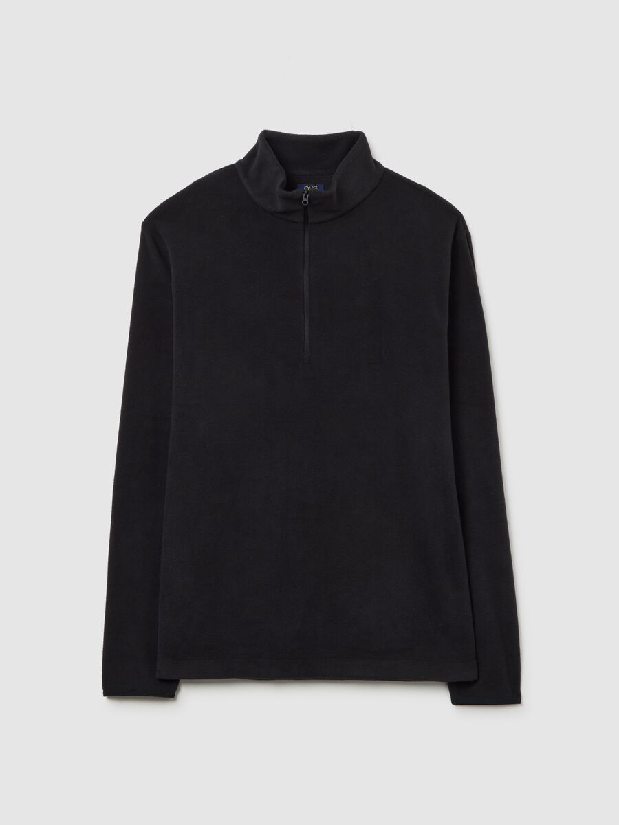 Felpa nera in pile con mezza zip_4