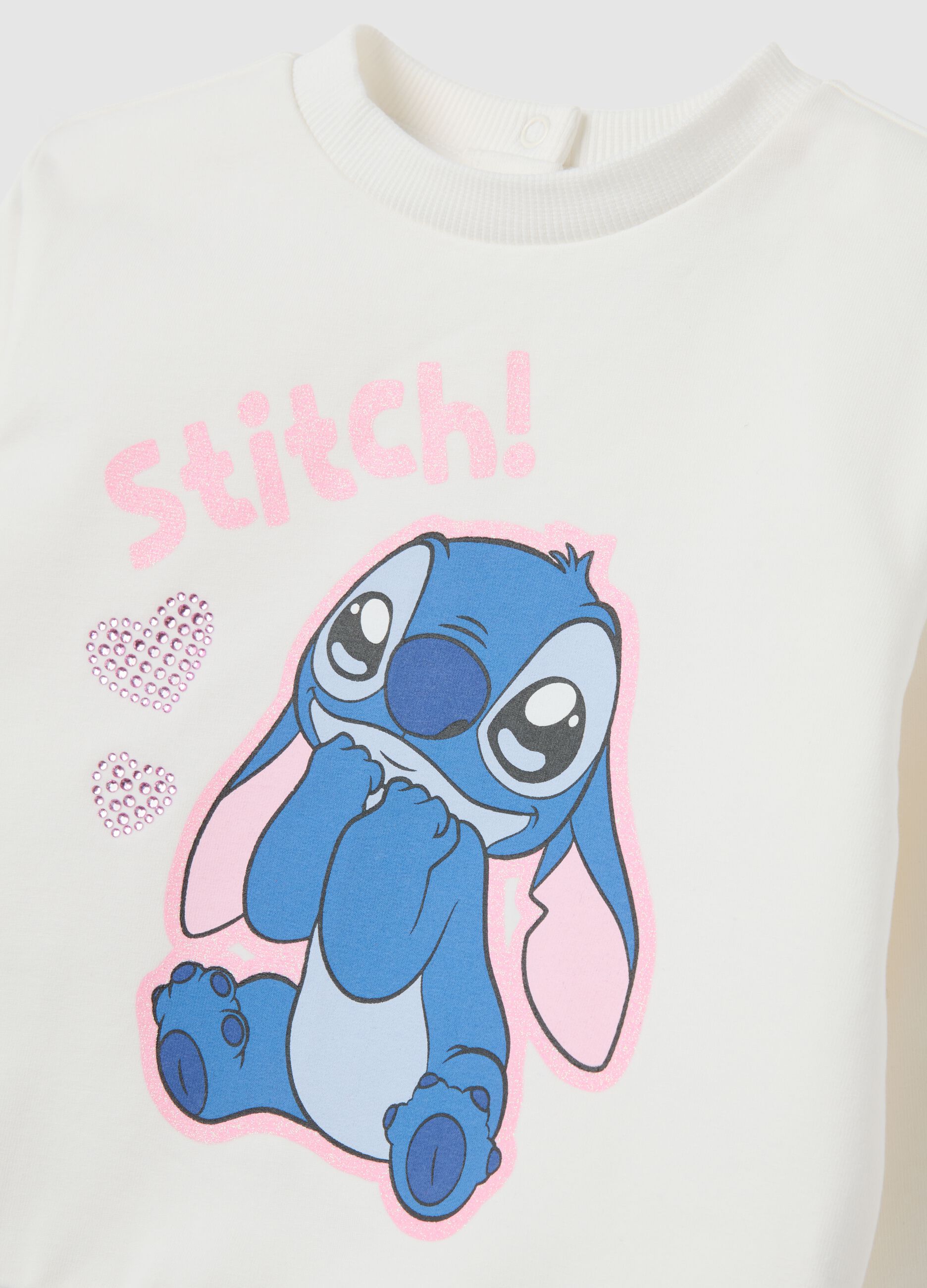 White cotton girl set with Stitch