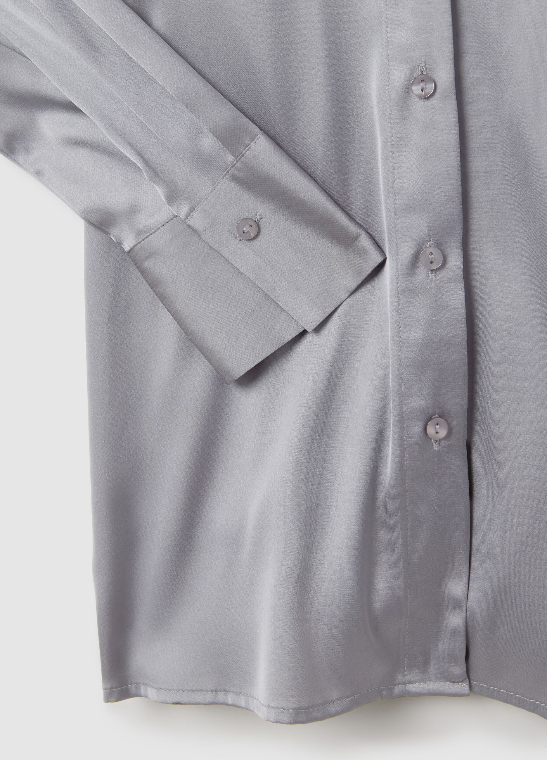 Long-sleeved grey satin shirt