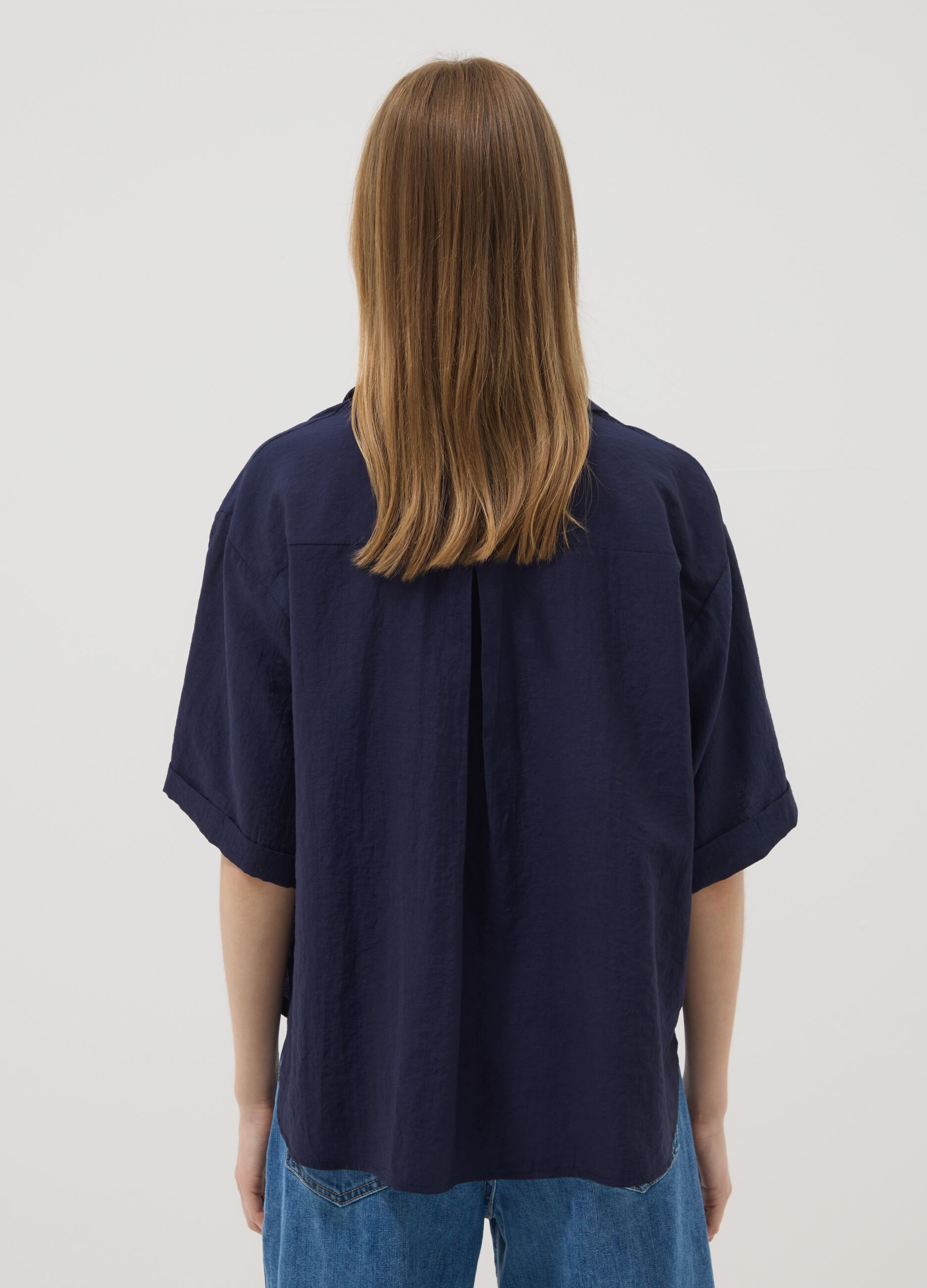 Blue viscose-blend shirt