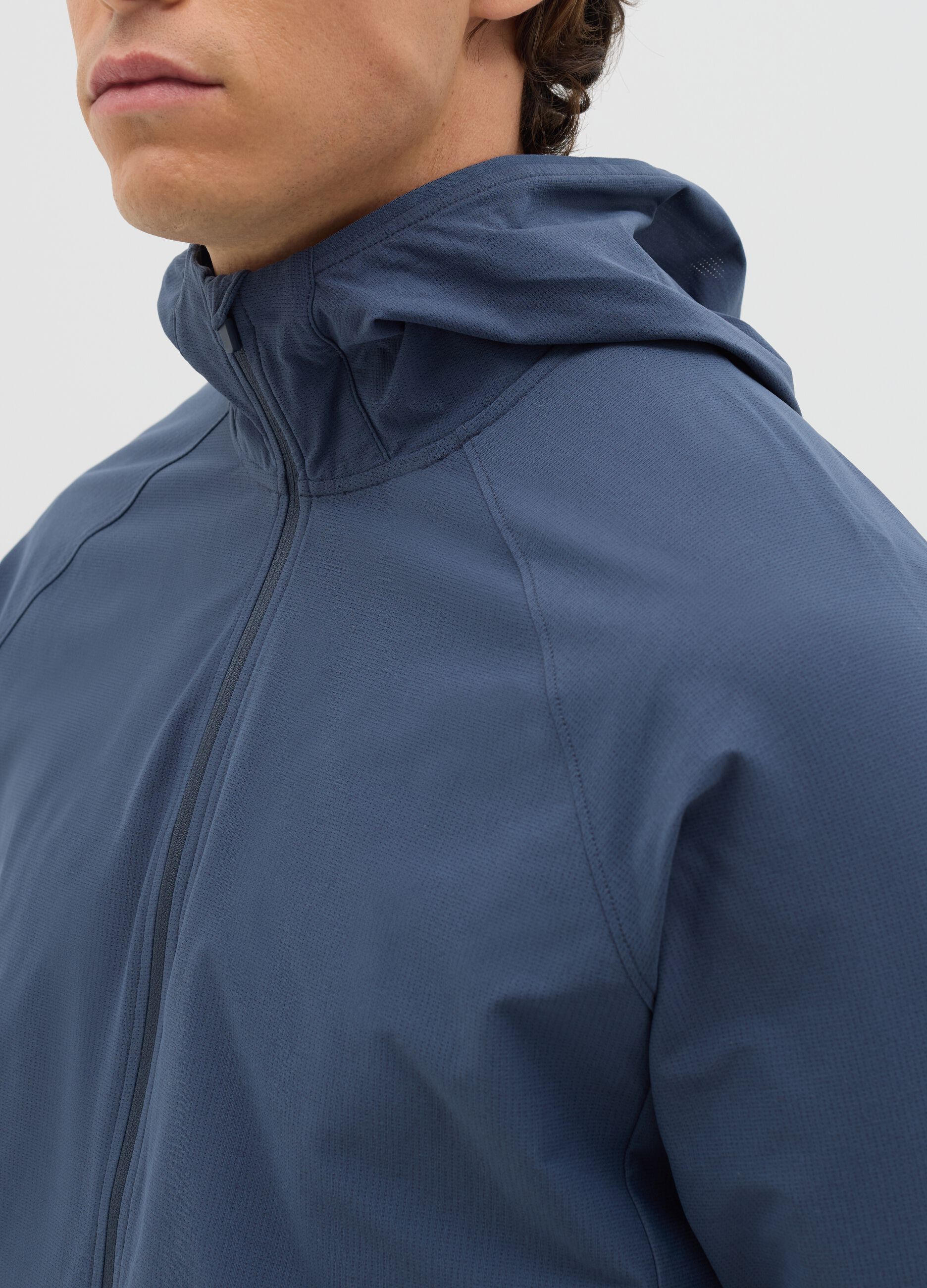 Full-zip sweatshirt in technical fabric with hood