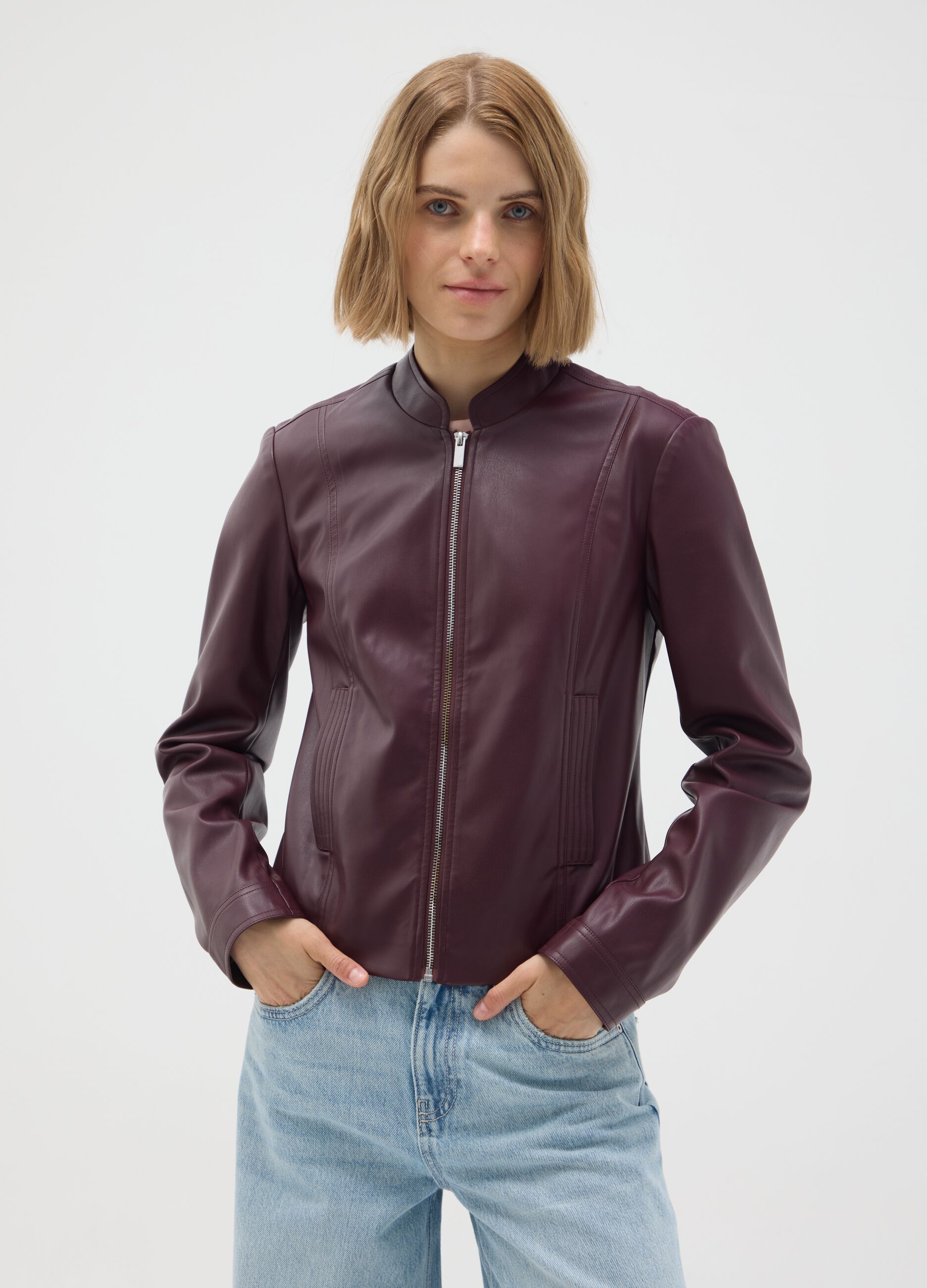 Brown Fabric Slim Fit Jacket