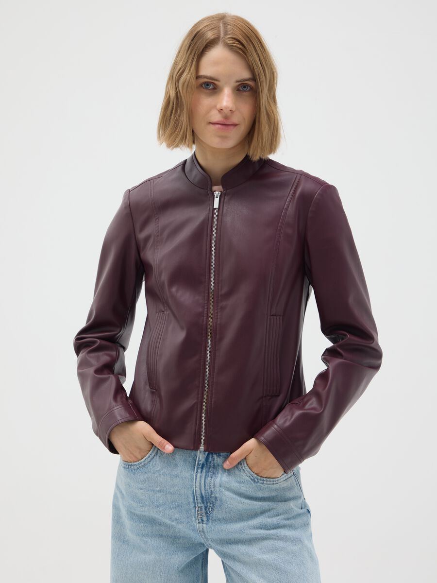 Giubbotto in tessuto marrone slim fit_0