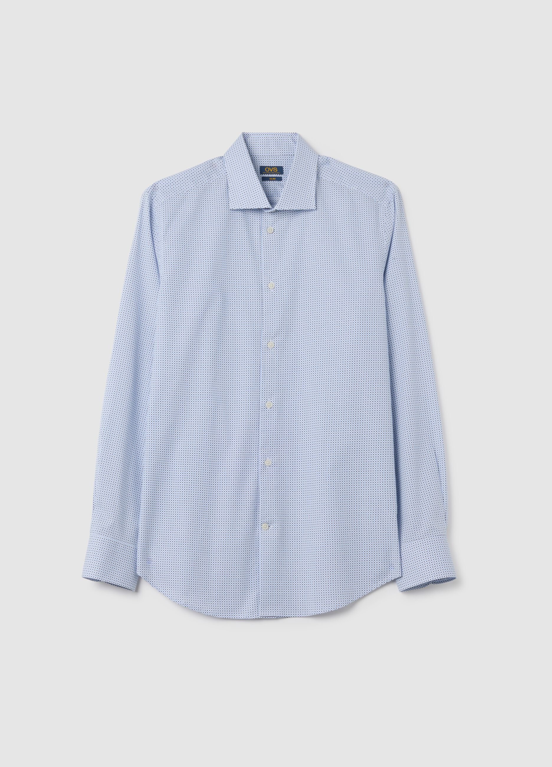 Slim Fit Light Blue Stretch Cotton Shirt