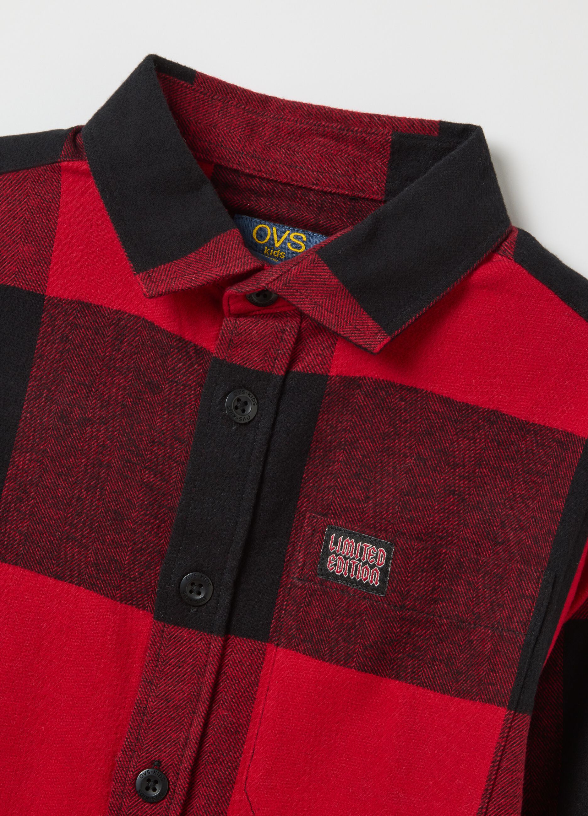 Regular fit kids' red checkered pure cotton shirt
