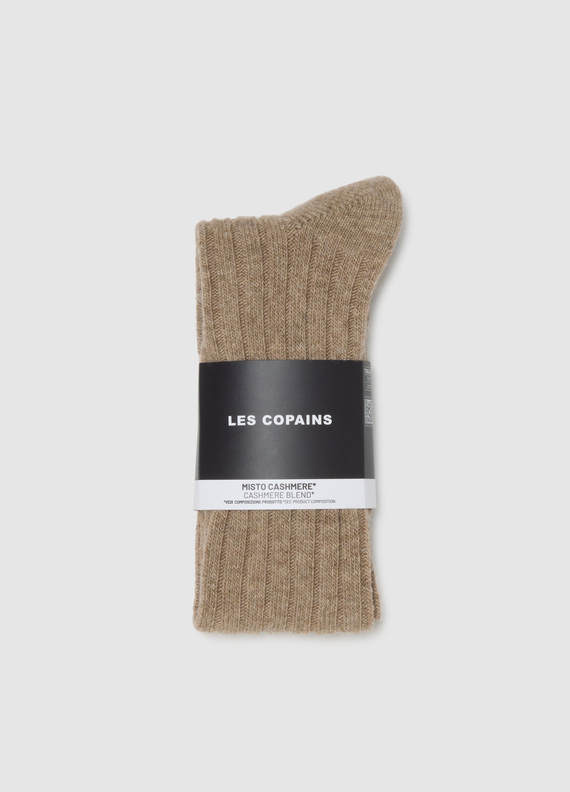 Long beige socks in wool and cashmere blend