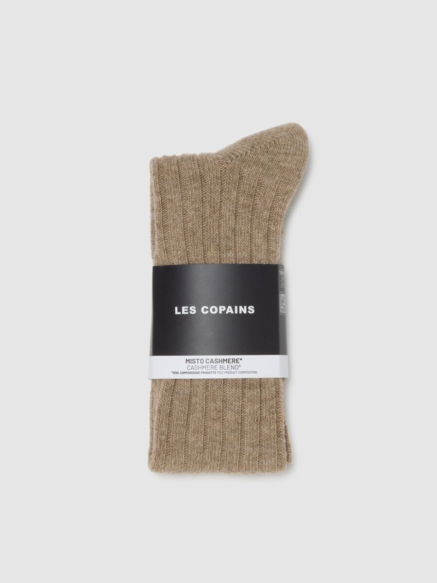Long beige socks in wool and cashmere blend_0
