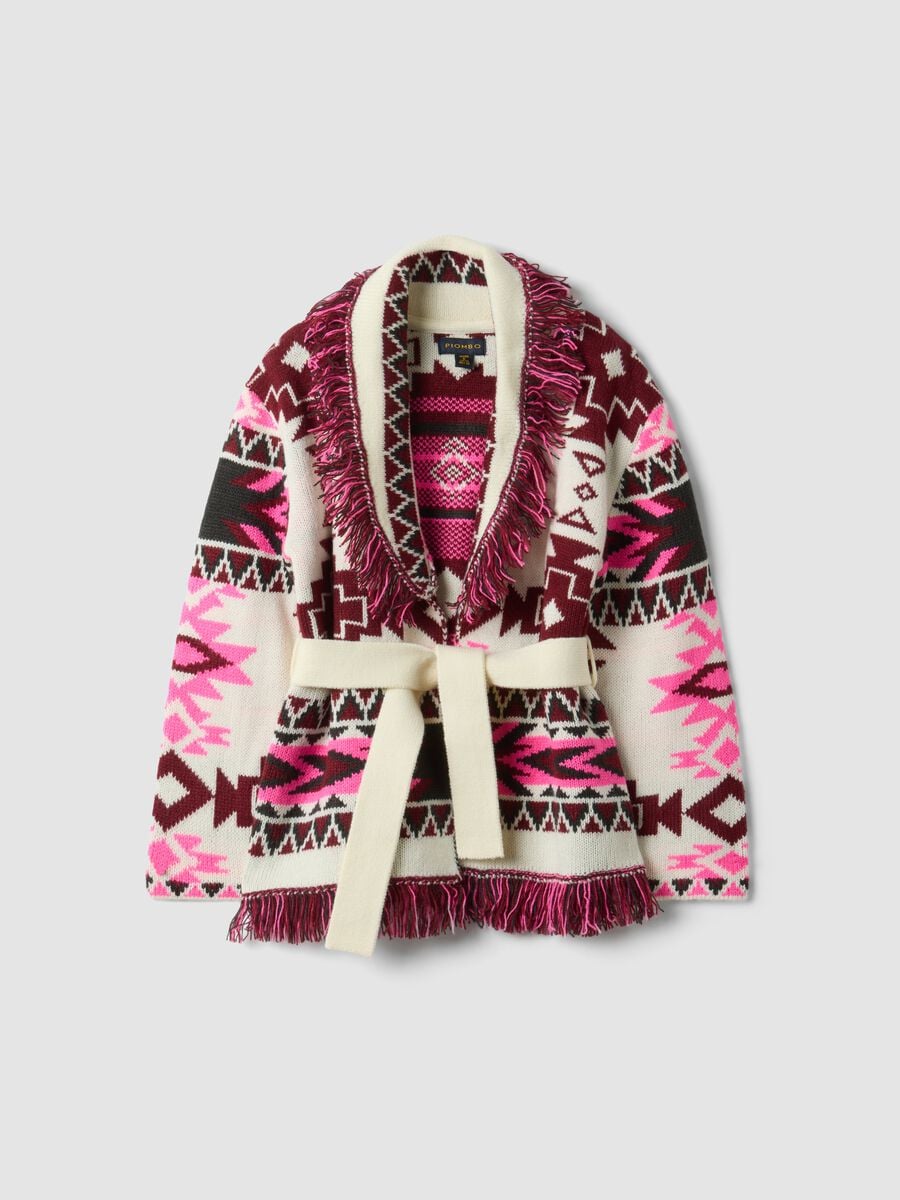 Cardigan multicolor con scollo profondo a V jacquard per bambina_0