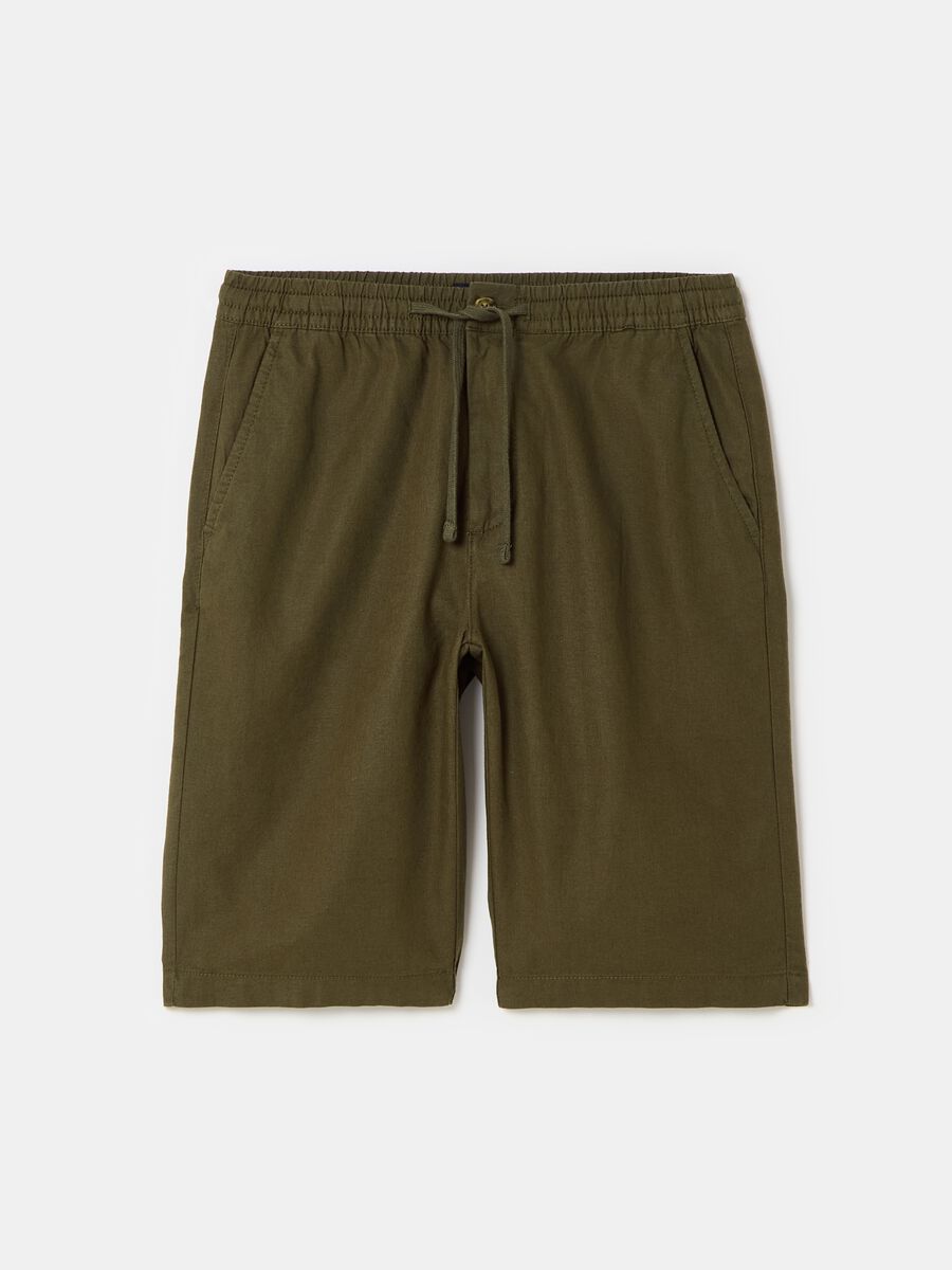 Chino Bermuda shorts in linen and cotton with drawstring_3