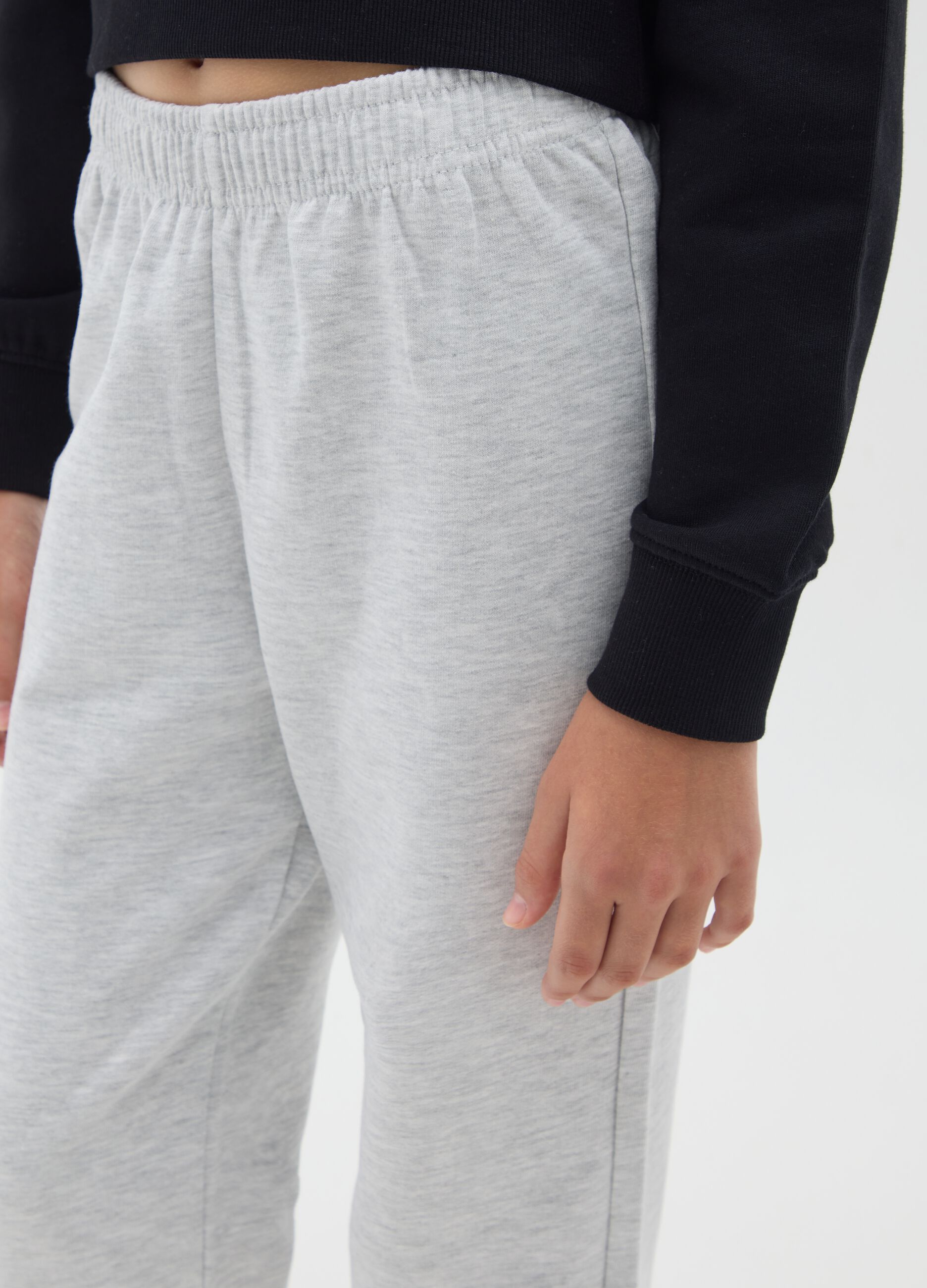 Girls' regular fit grey cotton jogger trousers