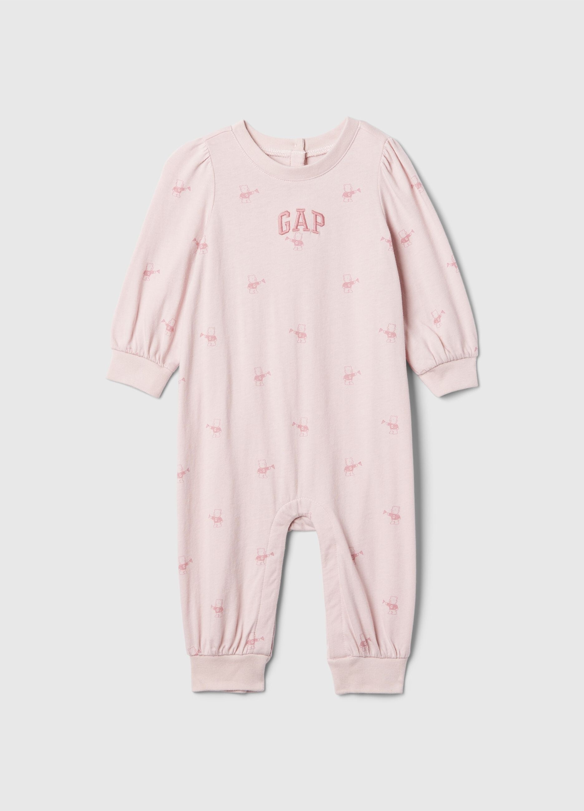 Jersey onesie with teddy bear print and logo embroidery