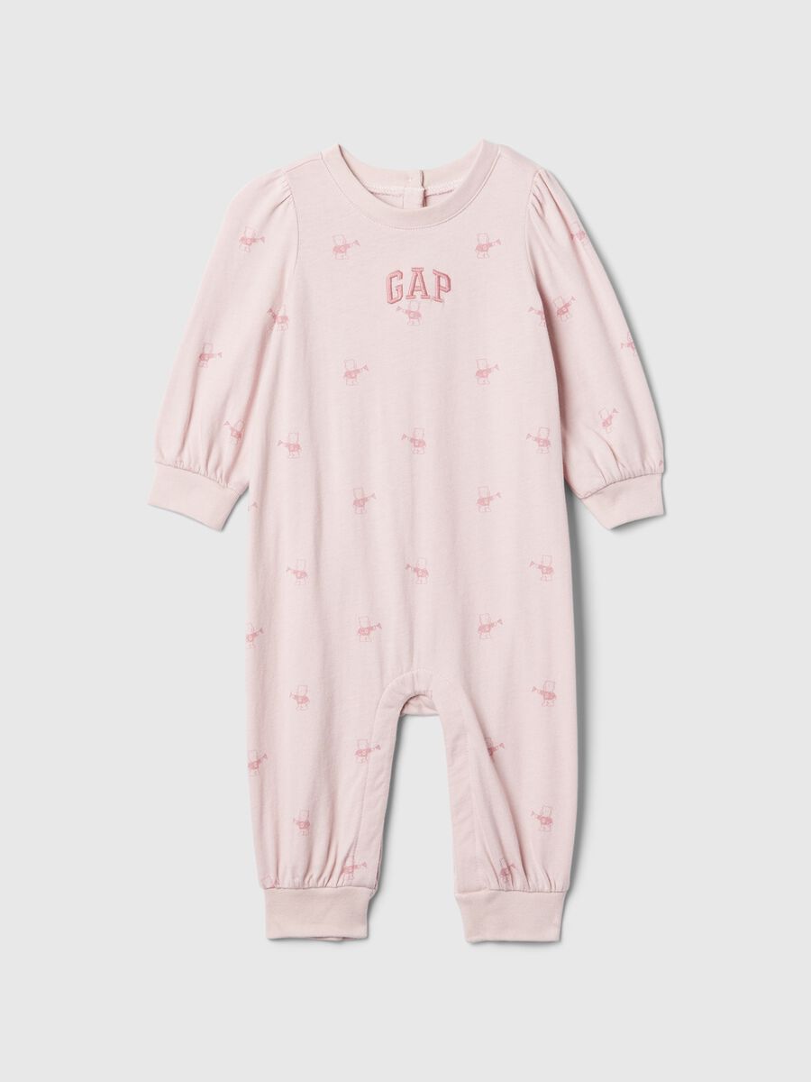Jersey onesie with teddy bear print and logo embroidery_0