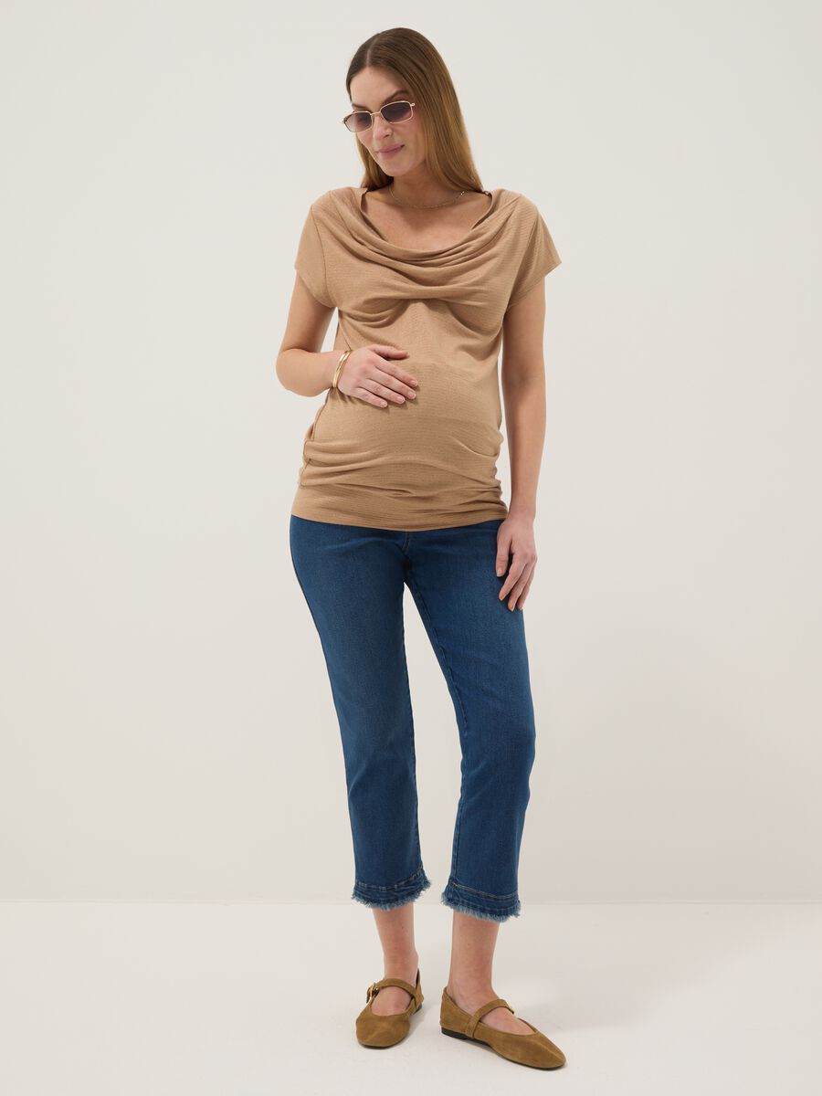 Maglietta beige premaman a maniche corte in viscosa elasticizzata_0
