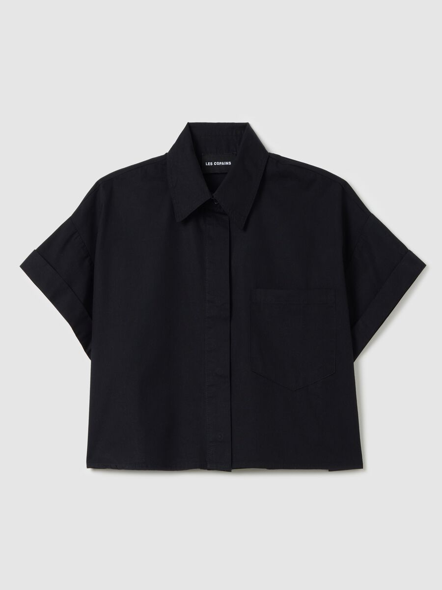 Black short-sleeved shirt in cotton_4
