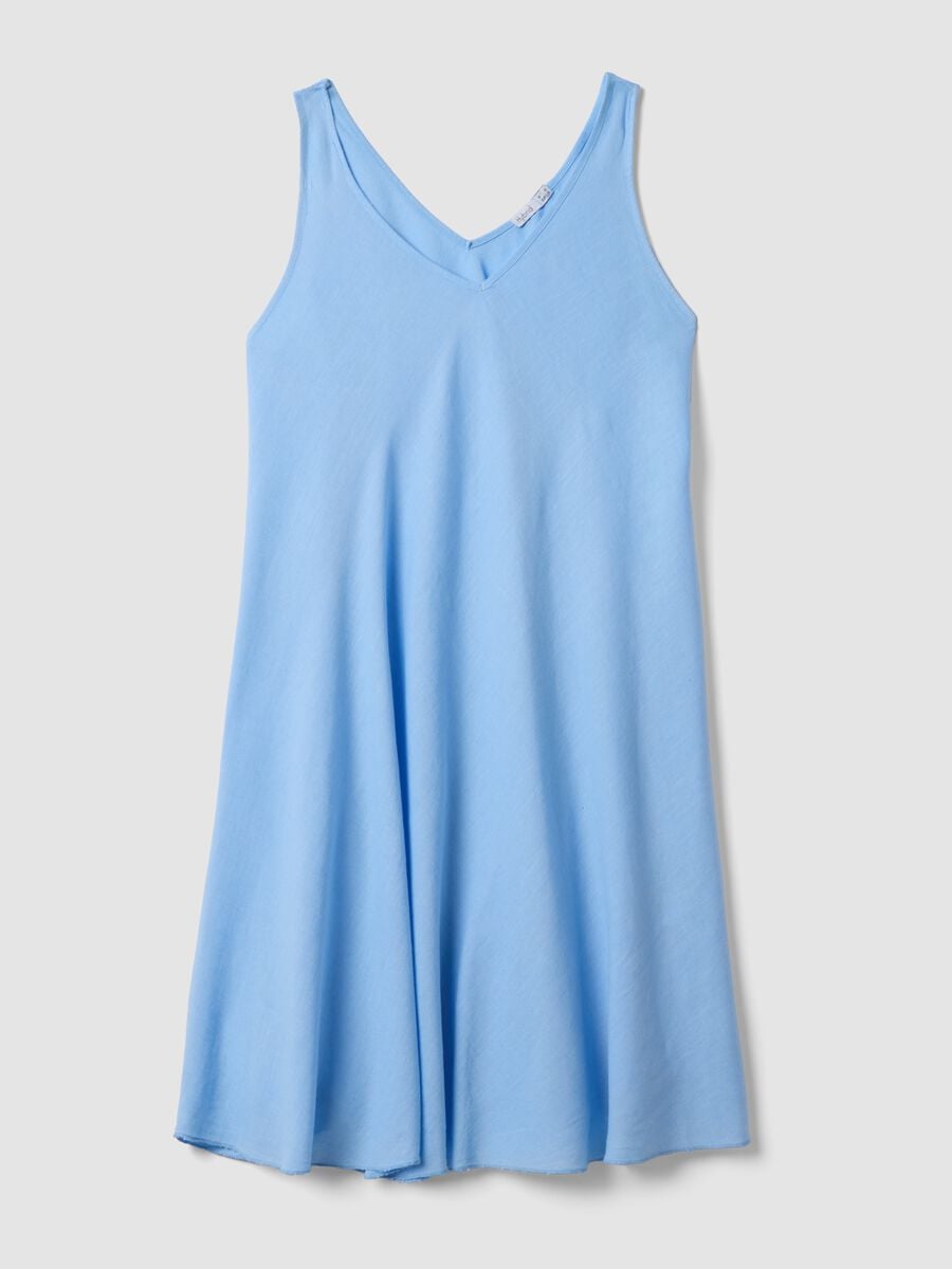 Abito midi azzurro in misto lino e viscosa con scollo a V regular fit_4