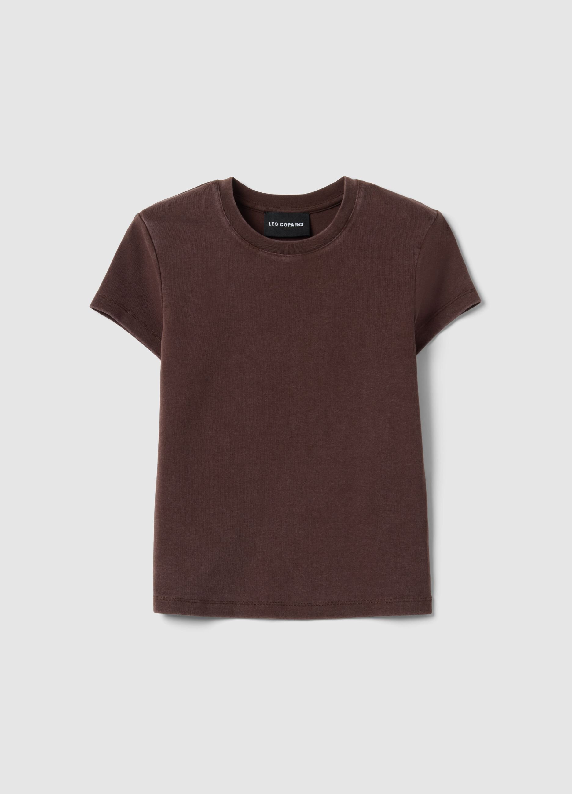Brown fitted stretch cotton T-shirt