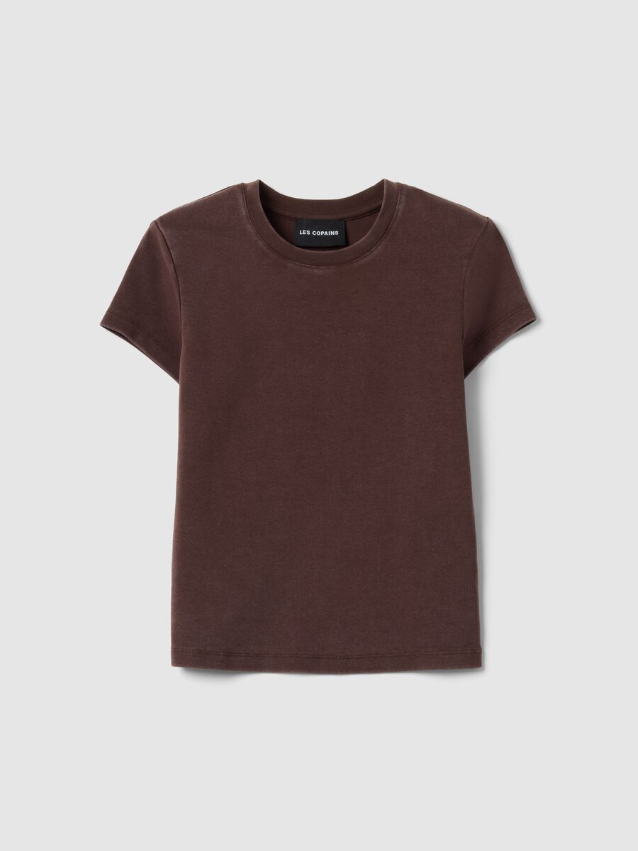 Brown fitted stretch cotton T-shirt_0