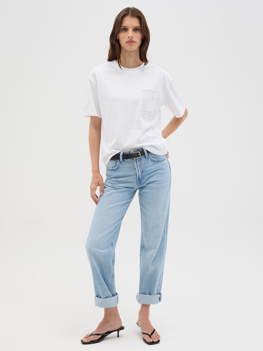 Women's white pure cotton regular fit T-shirt with mesh pocket_1