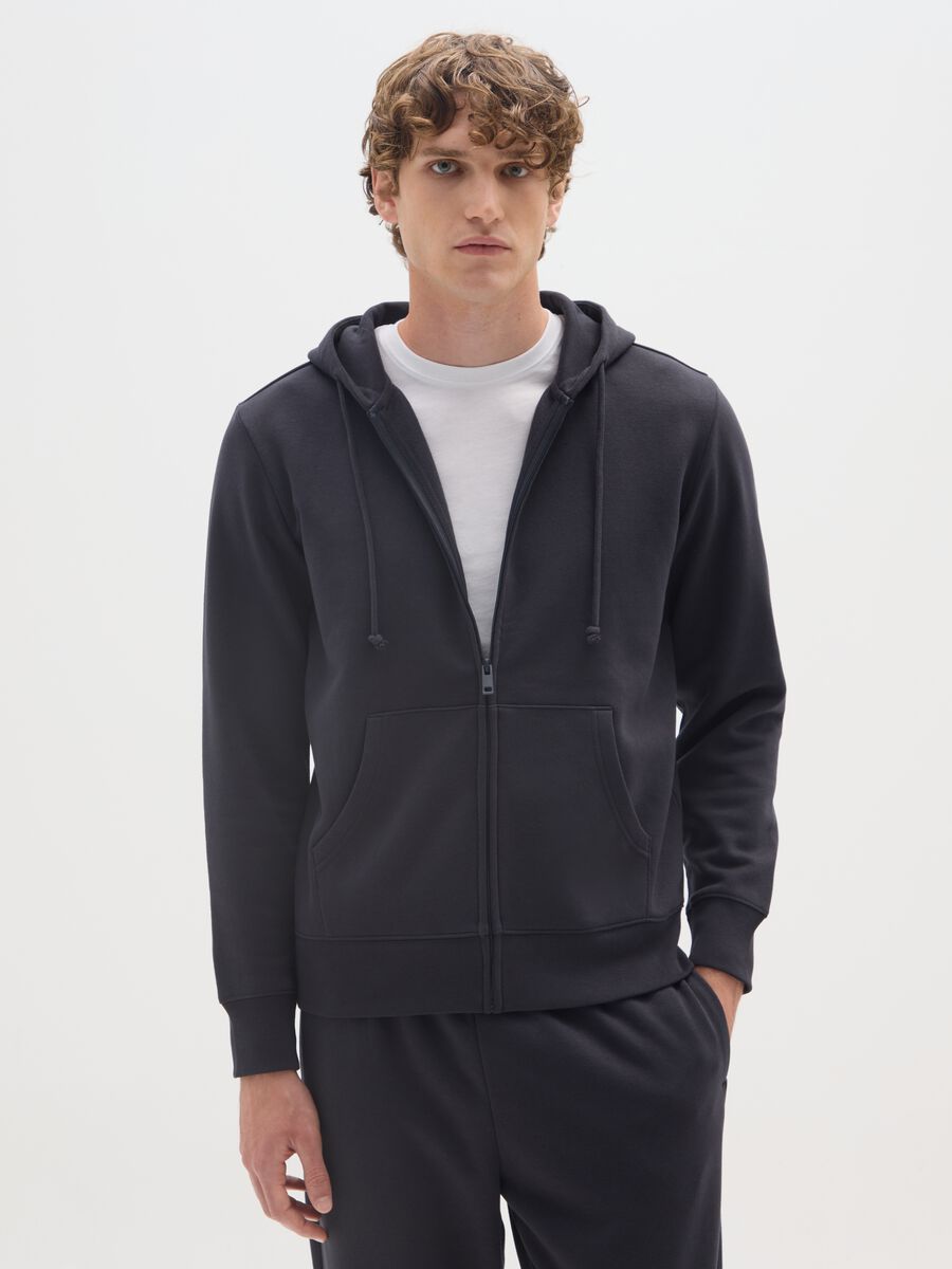 Felpa in misto cotone blu regular fit con zip_0