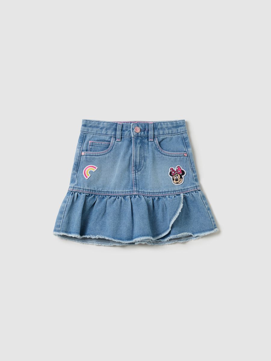 Denim skirt with flounce and Minnie Mouse patch_0